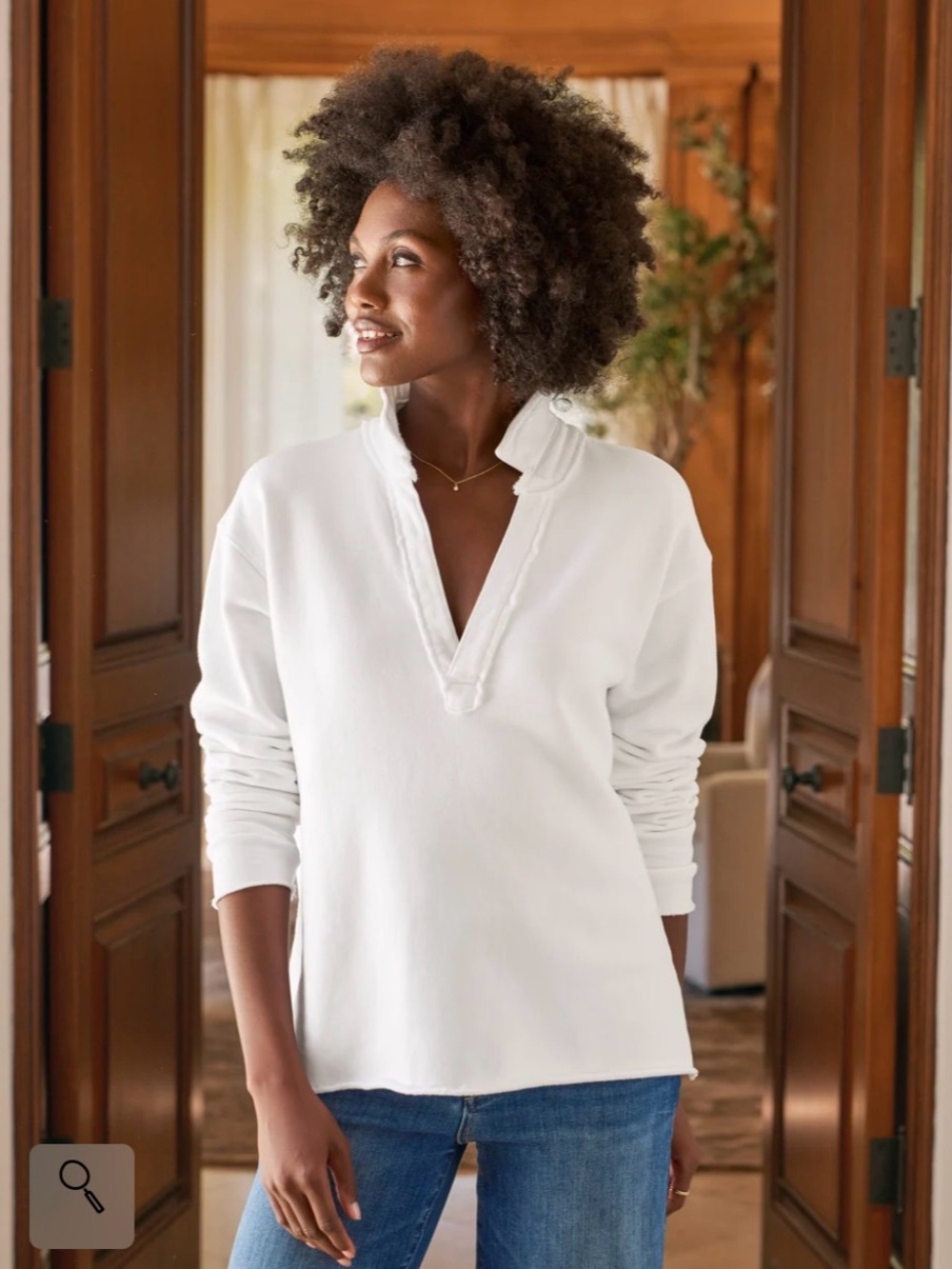 Frank & Eileen Patrick White Triple  Fleece Popover Henley  M